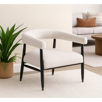 Quinn Arm Chair in Ivory Boucle with Space Black Wood Frame