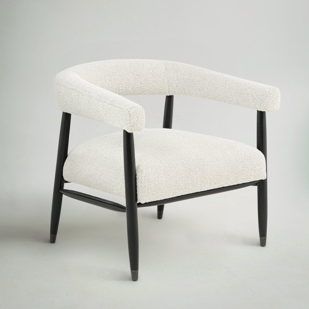 Quinn Arm Chair in Ivory Boucle with Space Black Wood Frame