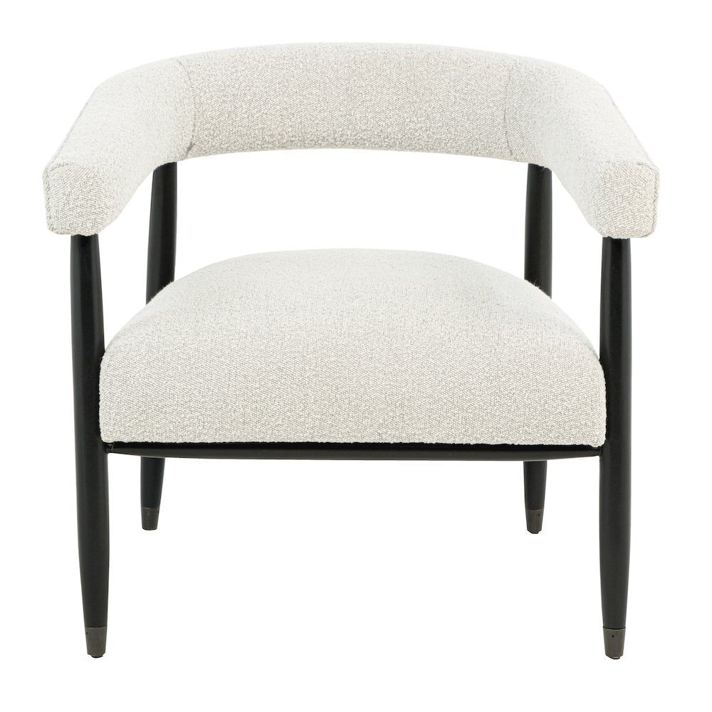 Quinn Arm Chair in Ivory Boucle with Space Black Wood Frame