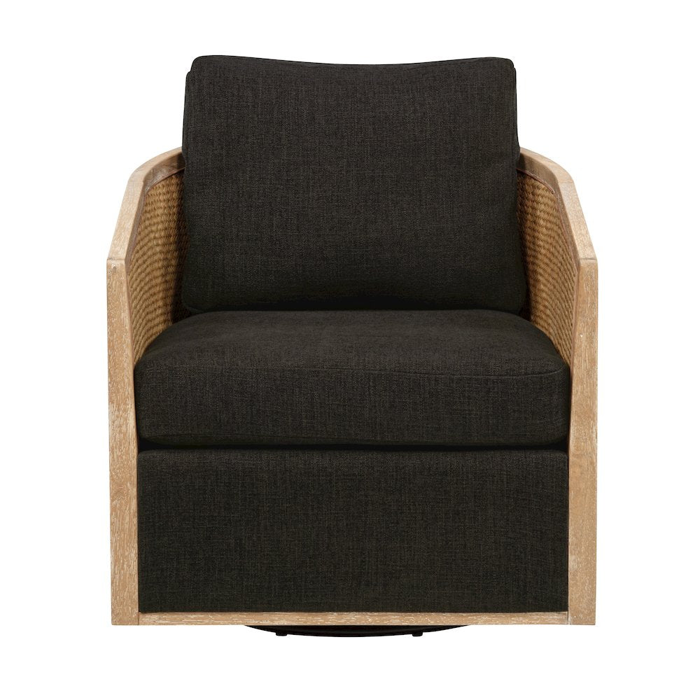 Keegan Rattan Swivel Chair in Ebony