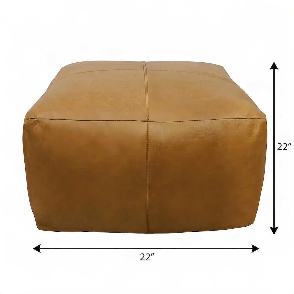 Starlight Canyon Home Leather Pouf with Mid-Century Style Design, Caramel