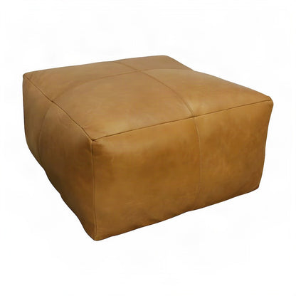 Starlight Canyon Home Leather Pouf with Mid-Century Style Design, Caramel