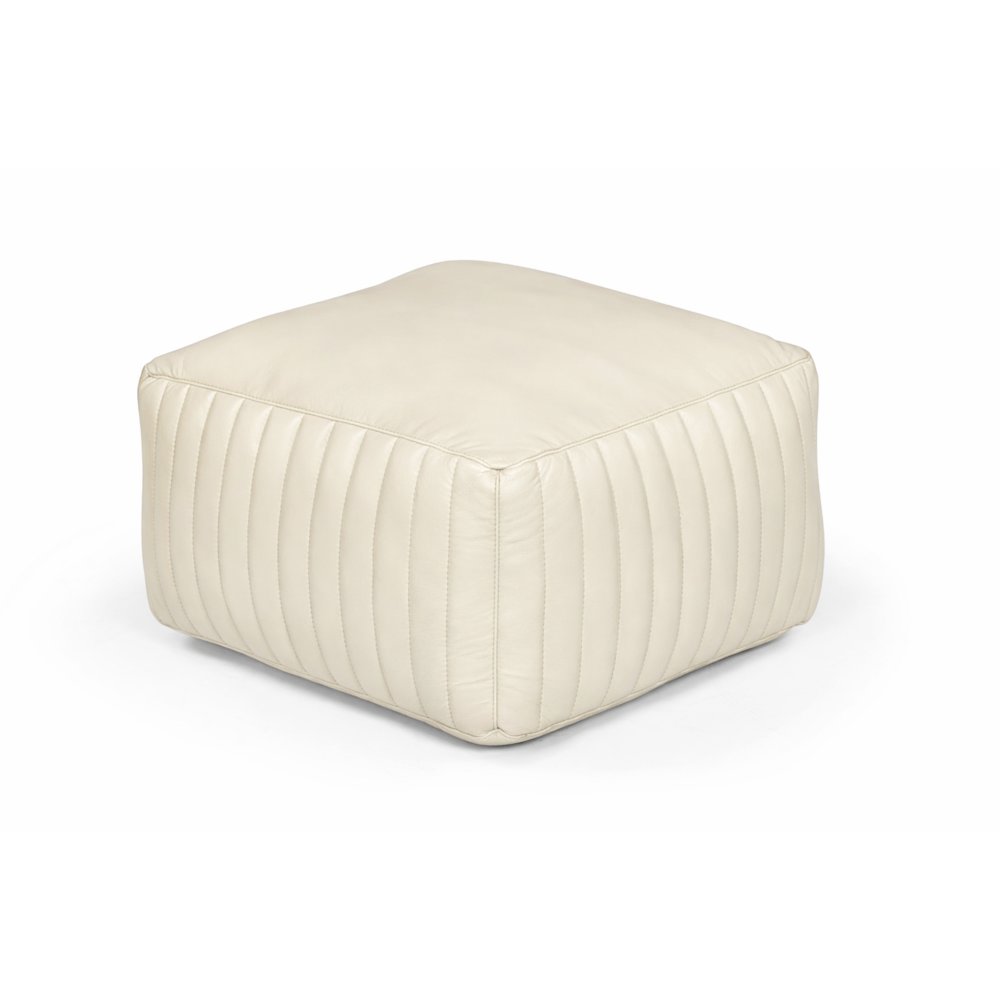 Brie Leather Pouf - Ivory