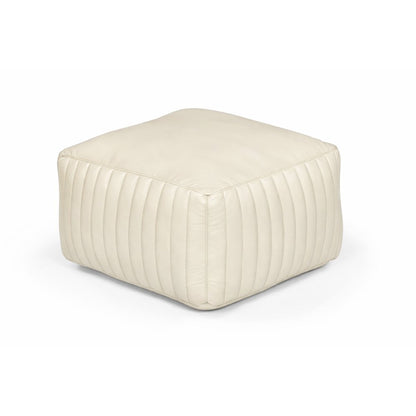 Brie Leather Pouf - Ivory