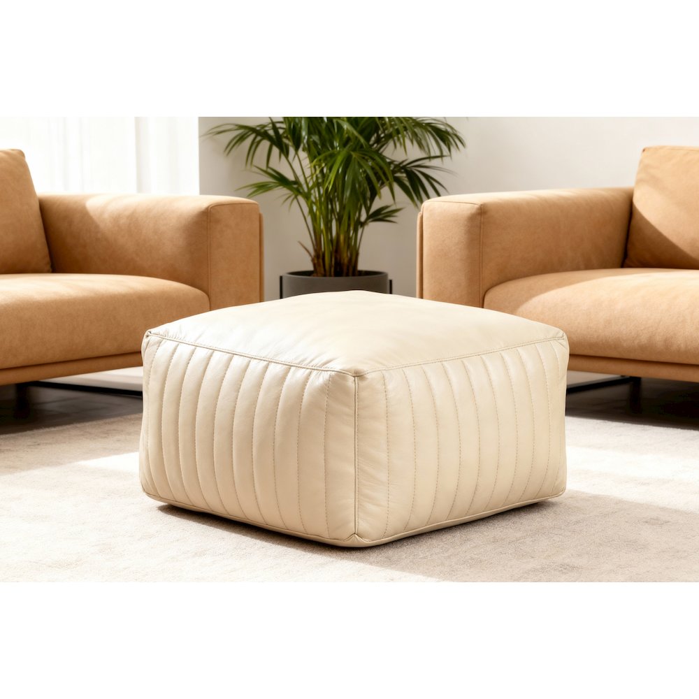 Brie Leather Pouf - Ivory