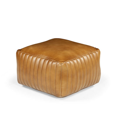 Brie Leather Pouf - Caramel