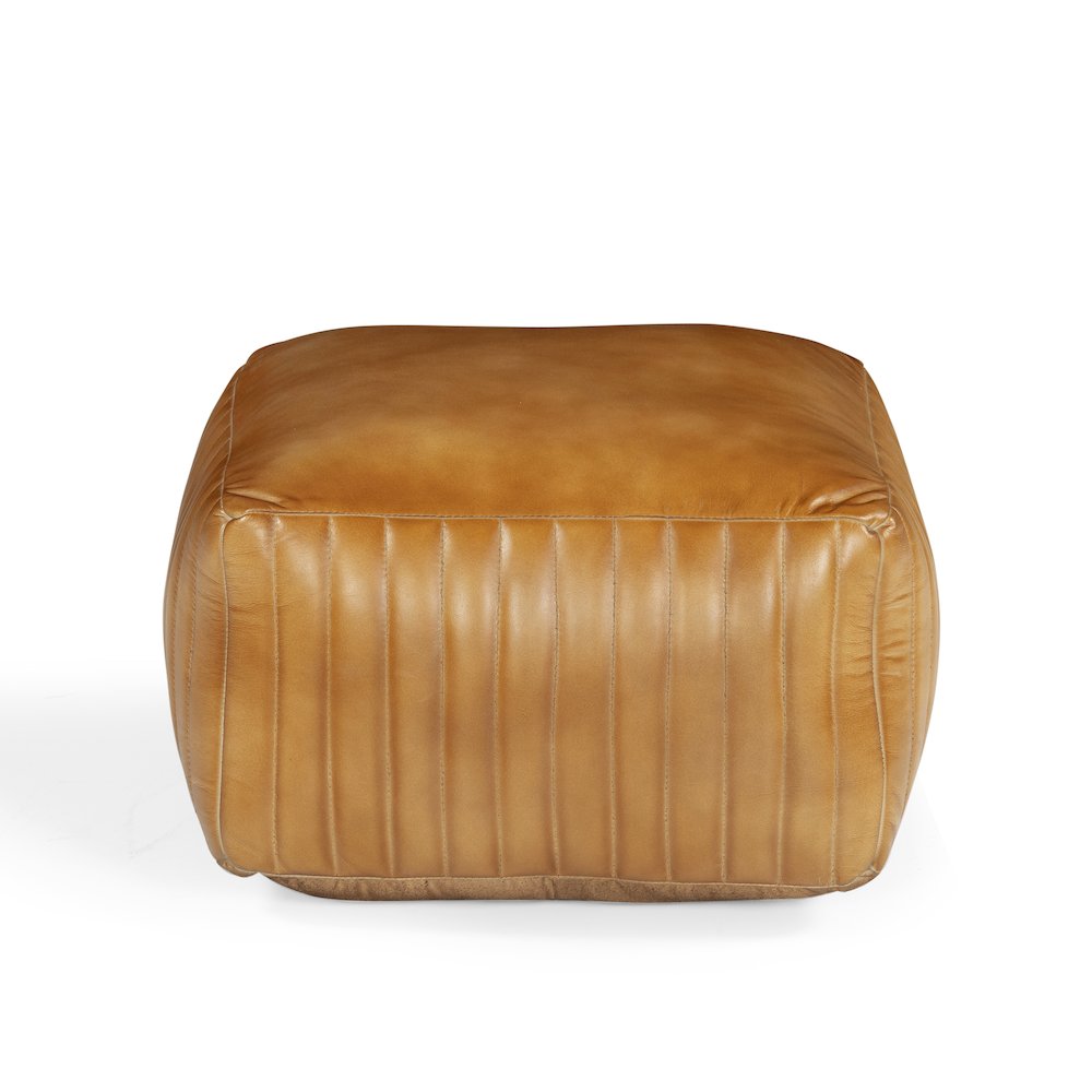 Brie Leather Pouf - Caramel