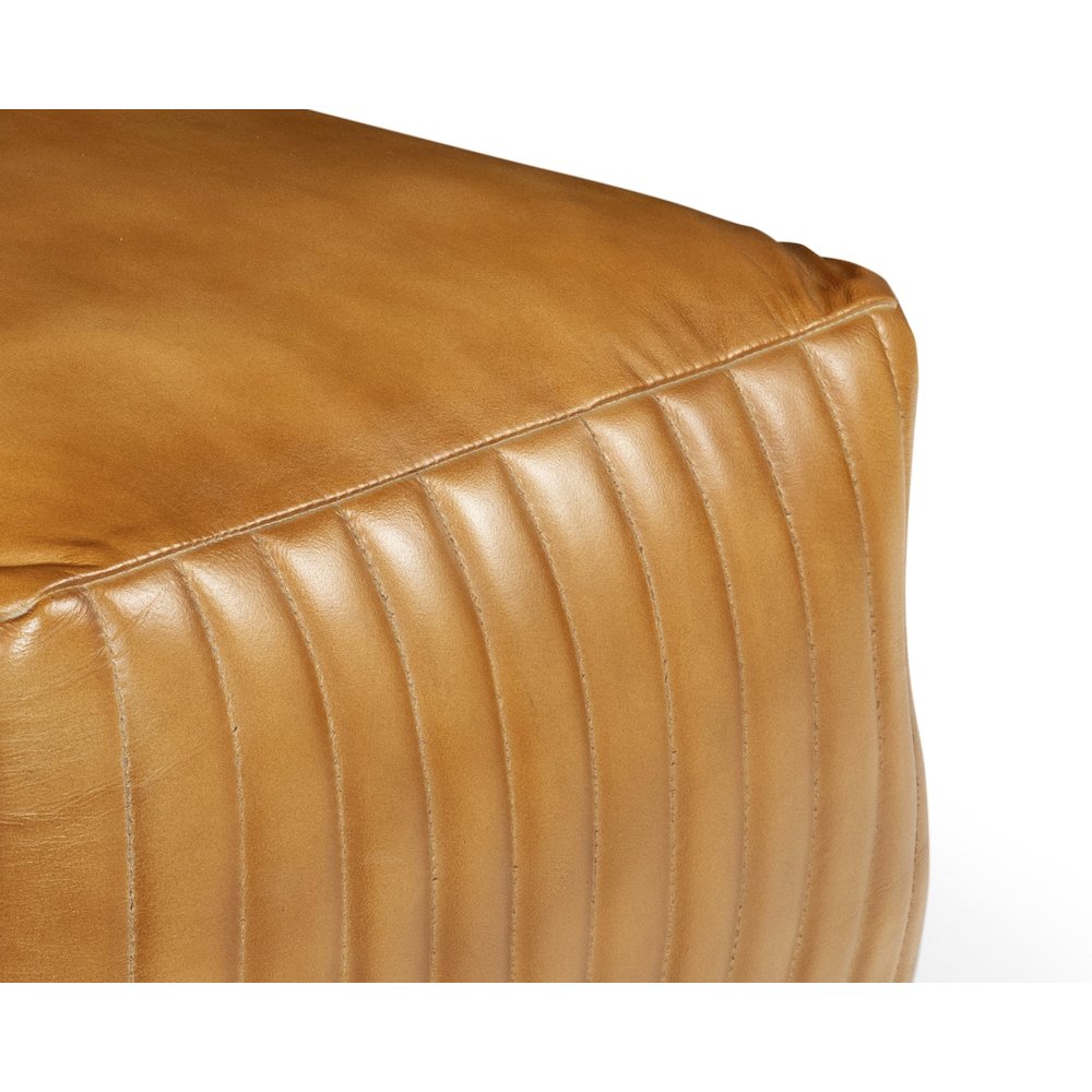 Brie Leather Pouf - Caramel