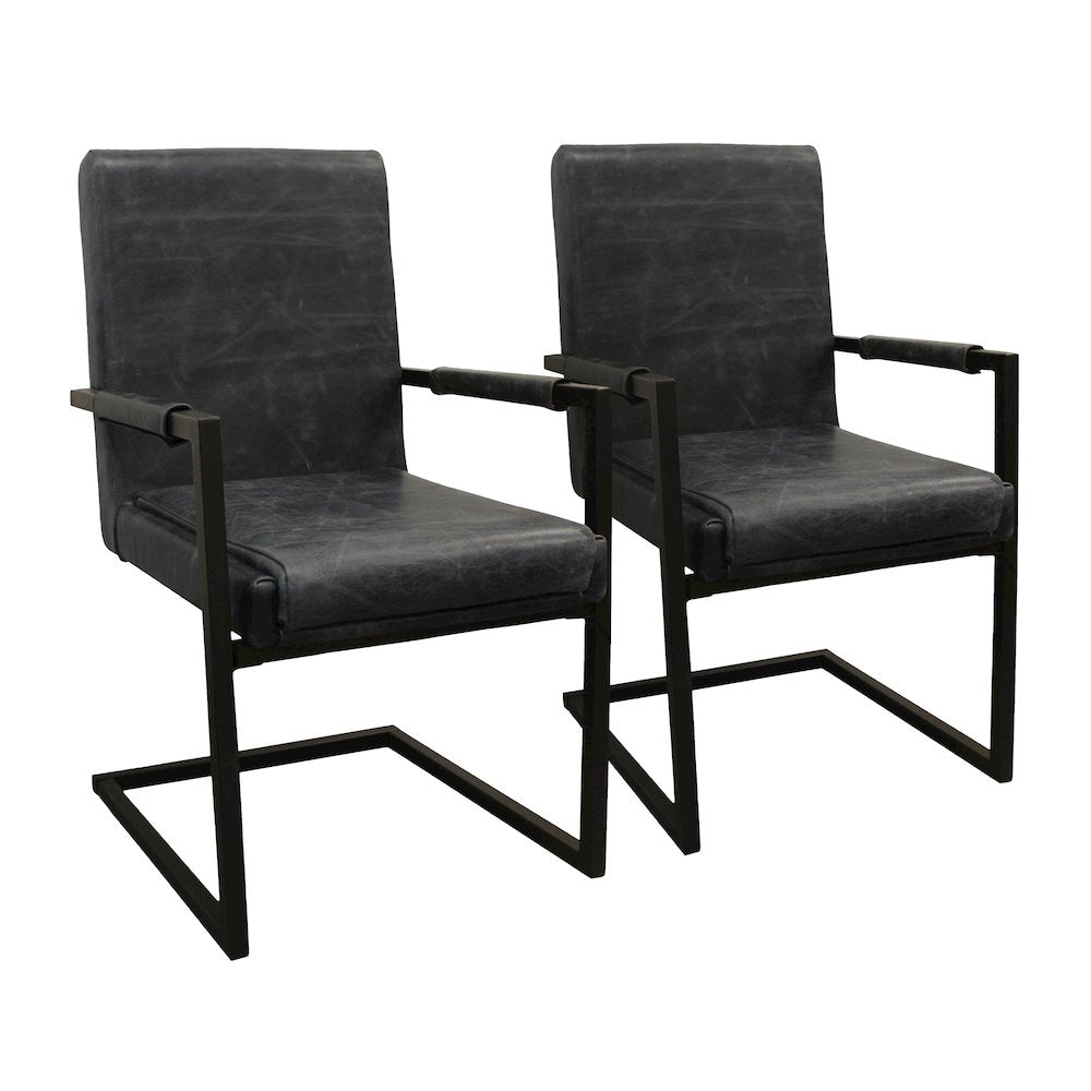 Wendy Arm Chair in Antique Black Leather 2-Piece Set