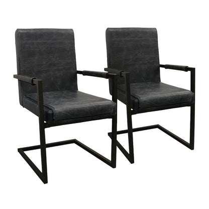 Wendy Arm Chair in Antique Black Leather 2-Piece Set