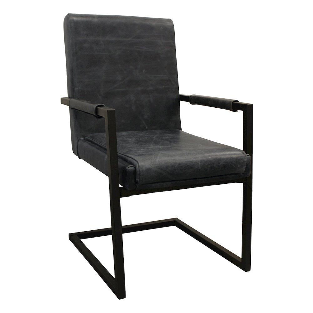 Wendy Arm Chair in Antique Black Leather 2-Piece Set