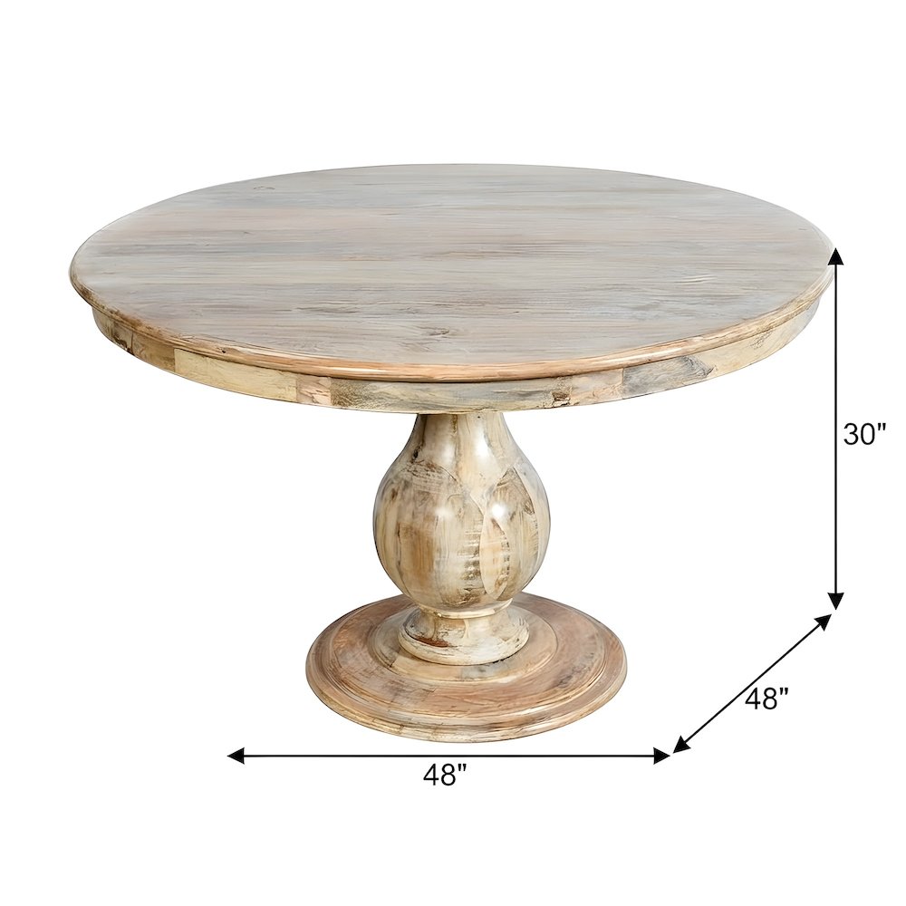 Solid Mango Wood Round Pedestal Dining Table, Small Kitchen, Natural
