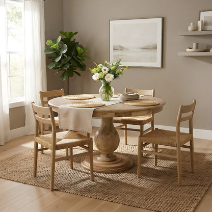 Solid Mango Wood Round Pedestal Dining Table, Small Kitchen, Natural