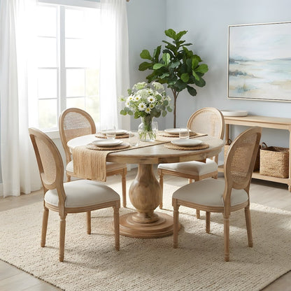 Solid Mango Wood Round Pedestal Dining Table, Small Kitchen, Natural