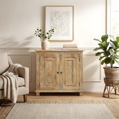 Solid Mango Wood Farmhouse Buffet Cabinet with 2-Door Storage Cabinet, Natural