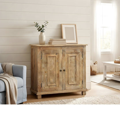 Solid Mango Wood Farmhouse Buffet Cabinet with 2-Door Storage Cabinet, Natural