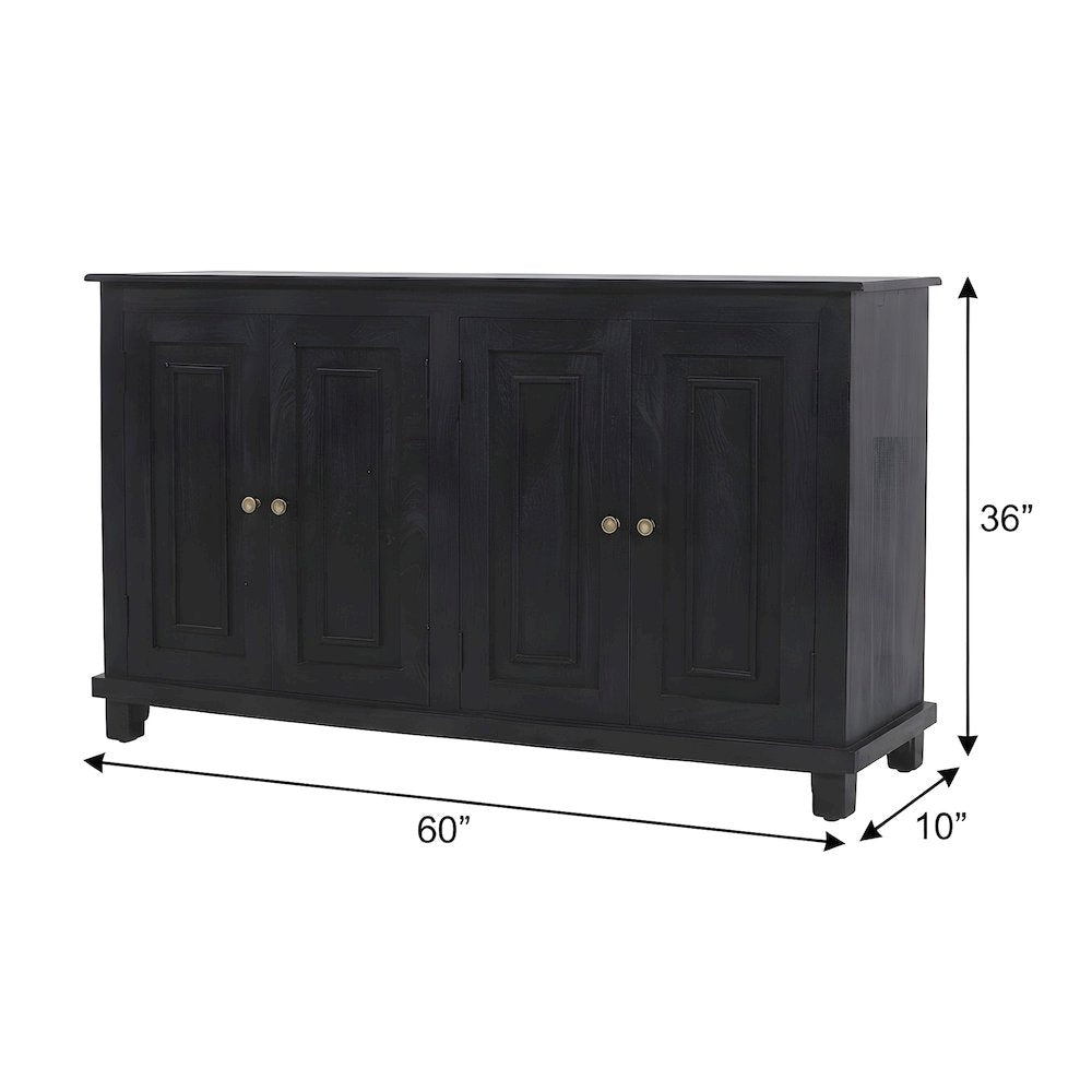 Solid Mango Wood Sideboard Buffet Cabinet with 4-Door Storage, Dark Charcoal