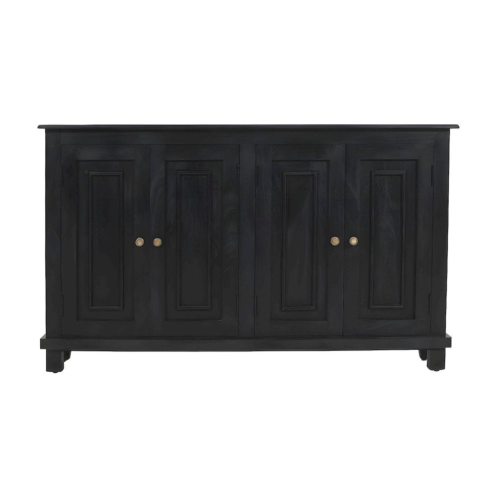Solid Mango Wood Sideboard Buffet Cabinet with 4-Door Storage, Dark Charcoal