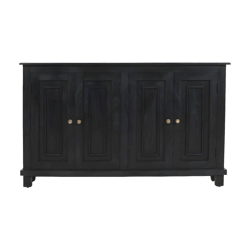 Solid Mango Wood Sideboard Buffet Cabinet with 4-Door Storage, Dark Charcoal