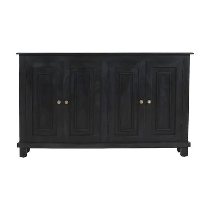 Solid Mango Wood Sideboard Buffet Cabinet with 4-Door Storage, Dark Charcoal