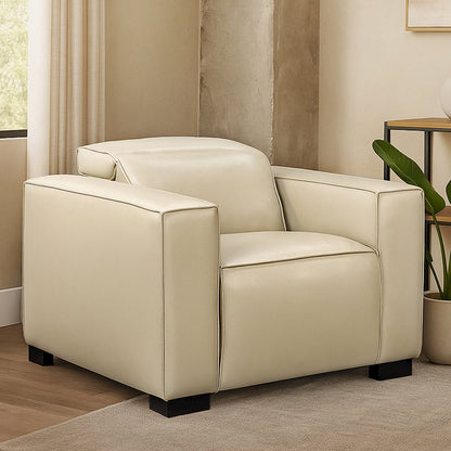 Riseholme Reclining Lounge Chair with Black Legs and Beige Full-Leather