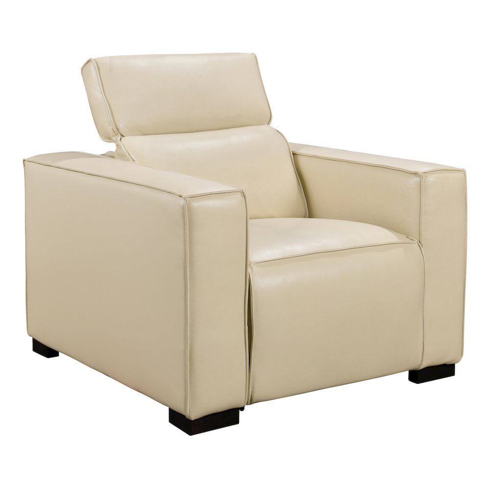 Riseholme Reclining Lounge Chair with Black Legs and Beige Full-Leather