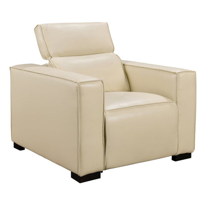 Riseholme Reclining Lounge Chair with Black Legs and Beige Full-Leather