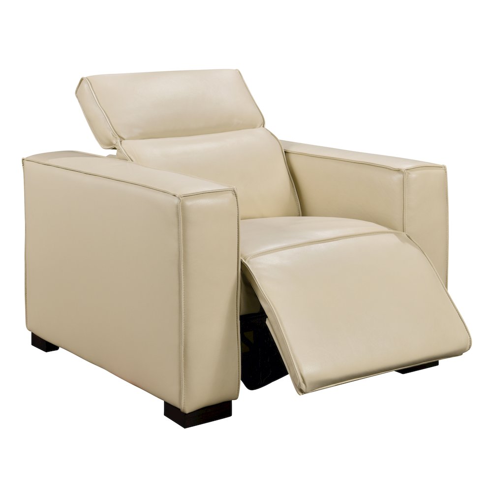 Riseholme Reclining Lounge Chair with Black Legs and Beige Full-Leather