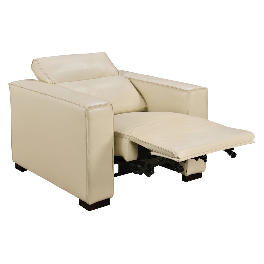 Riseholme Reclining Lounge Chair with Black Legs and Beige Full-Leather