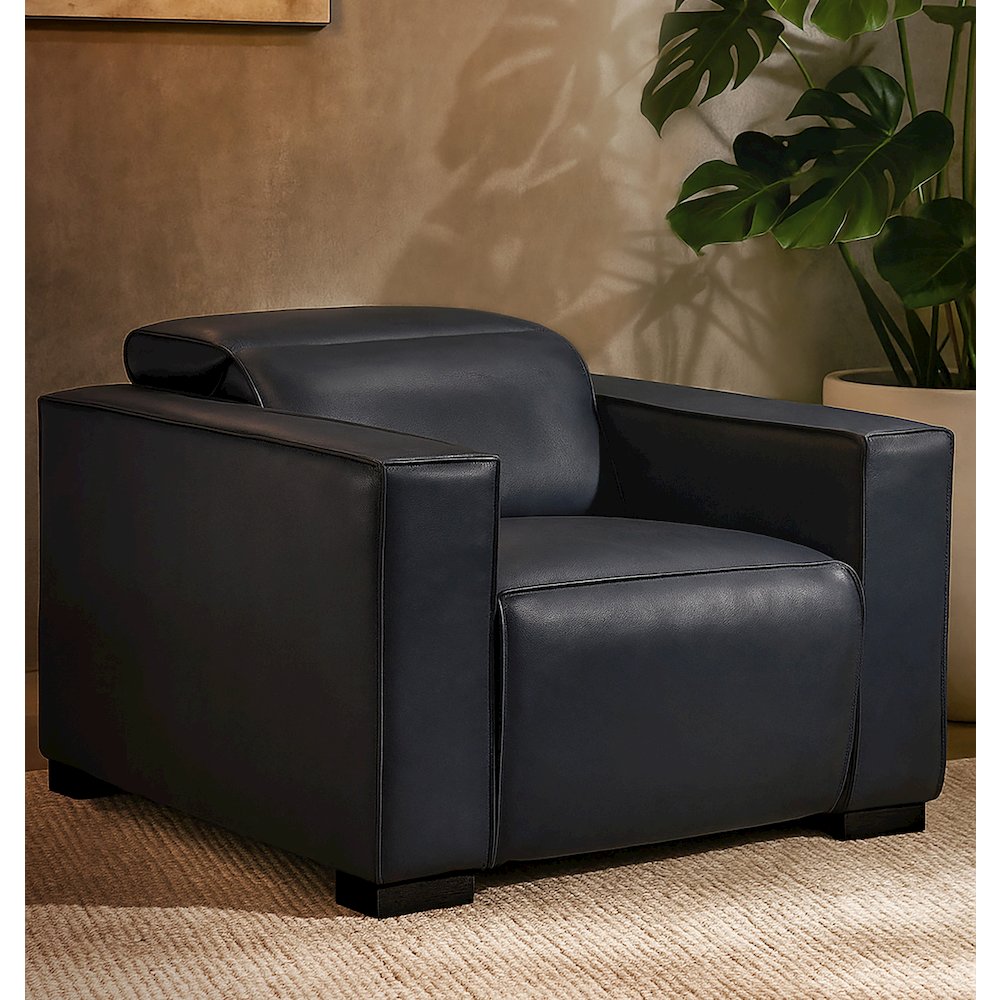 Riseholme Reclining Lounge Chair with Black Legs and Blue Full-Leather