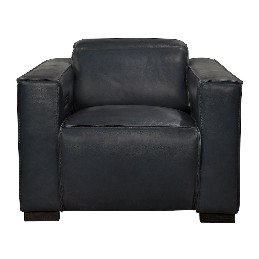 Riseholme Reclining Lounge Chair with Black Legs and Blue Full-Leather