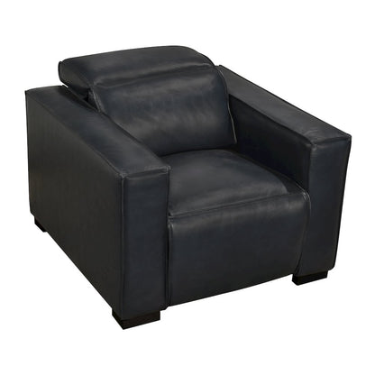 Riseholme Reclining Lounge Chair with Black Legs and Blue Full-Leather