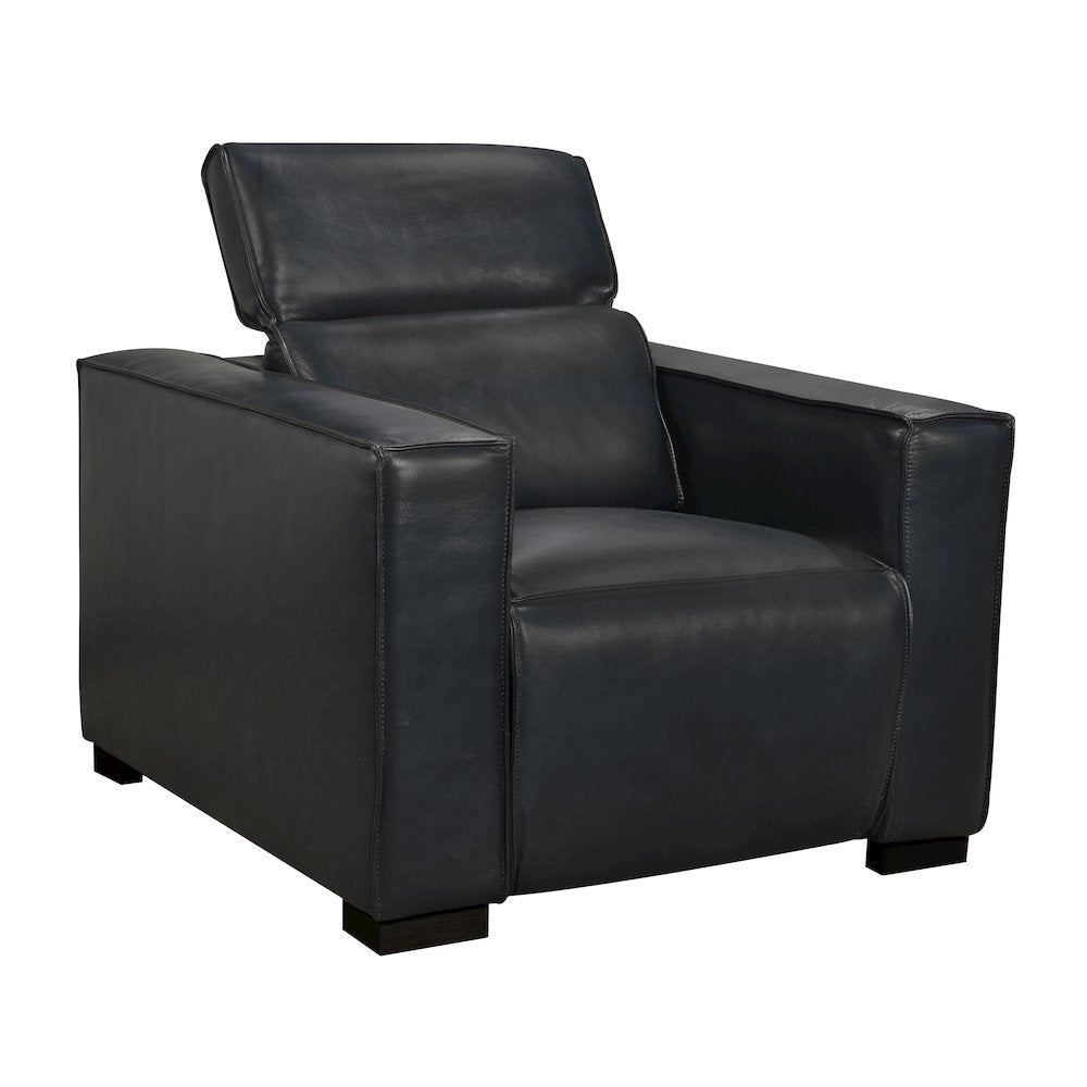 Riseholme Reclining Lounge Chair with Black Legs and Blue Full-Leather