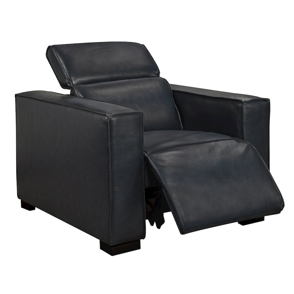 Riseholme Reclining Lounge Chair with Black Legs and Blue Full-Leather