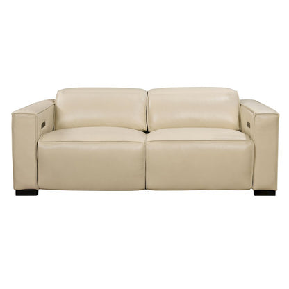 Riseholme Reclining Sofa with Black Legs and Beige Full-Leather