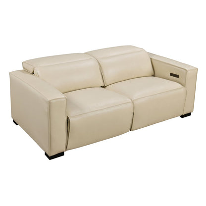 Riseholme Reclining Sofa with Black Legs and Beige Full-Leather
