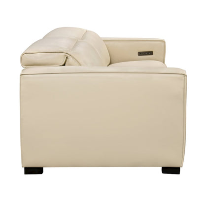 Riseholme Reclining Sofa with Black Legs and Beige Full-Leather