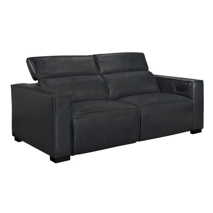 Riseholme Reclining Sofa with Black Legs and Blue Full-Leather
