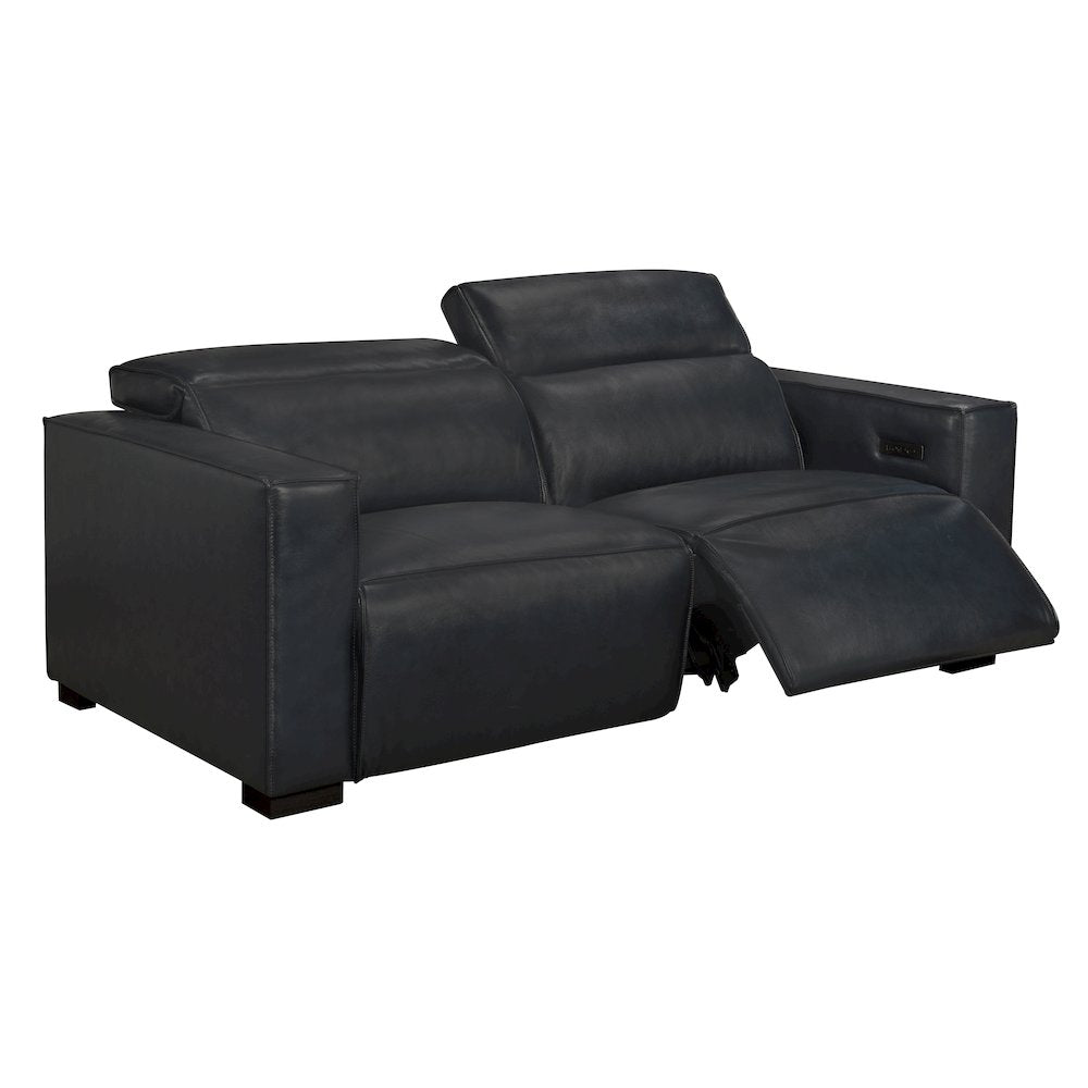 Riseholme Reclining Sofa with Black Legs and Blue Full-Leather