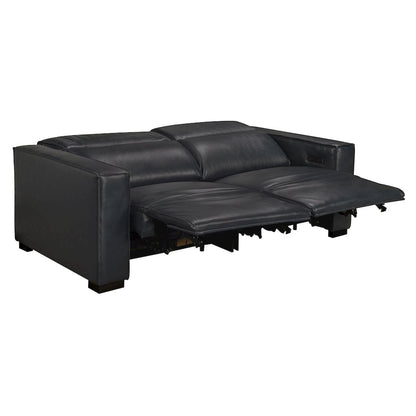 Riseholme Reclining Sofa with Black Legs and Blue Full-Leather