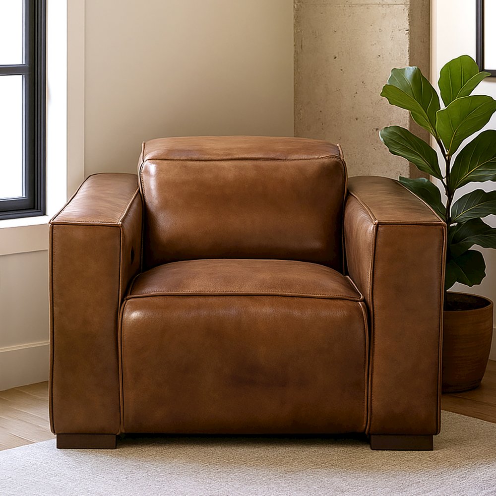 Riseholme Reclining Lounge Chair in Tan Full-Leather
