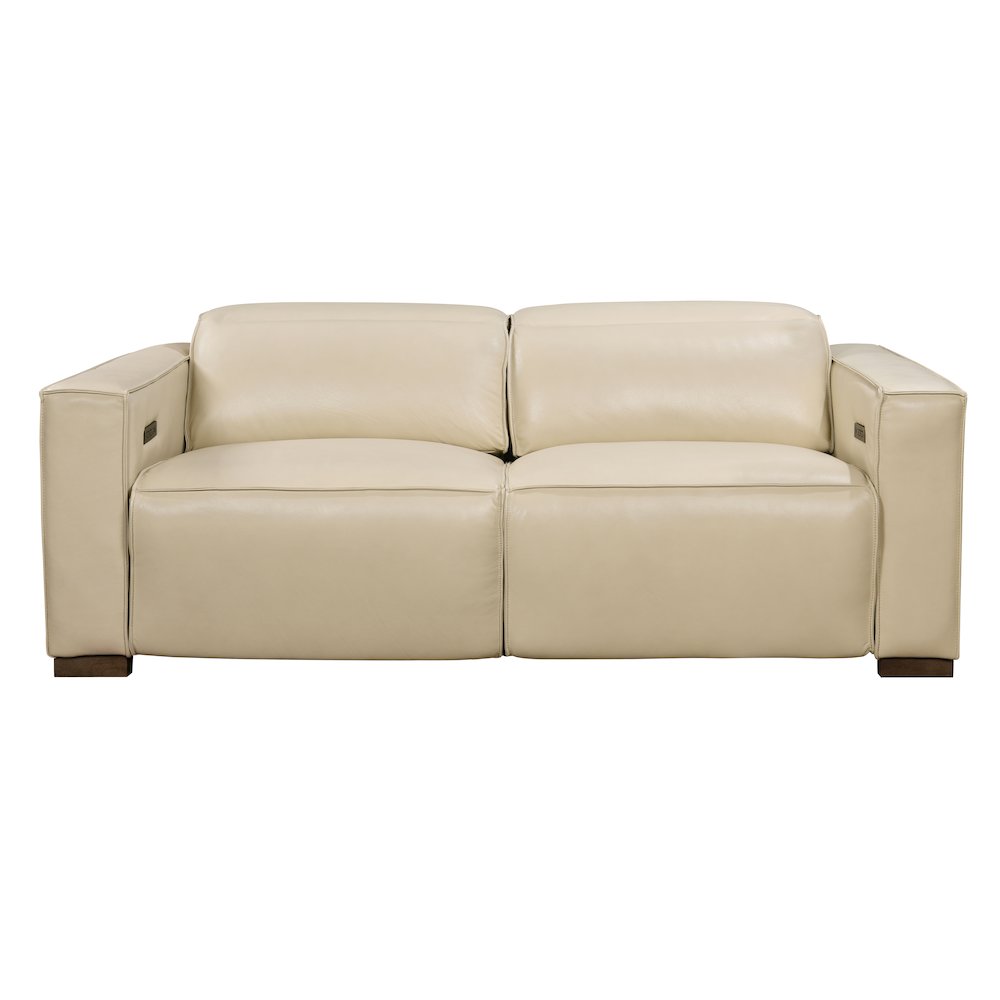 Riseholme Reclining Sofa with Barista Brown Legs and Beige Full-Leather