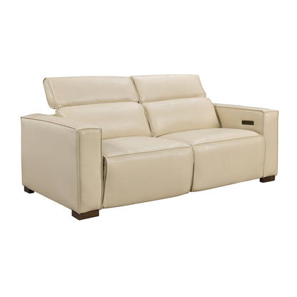 Riseholme Reclining Sofa with Barista Brown Legs and Beige Full-Leather