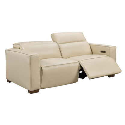Riseholme Reclining Sofa with Barista Brown Legs and Beige Full-Leather