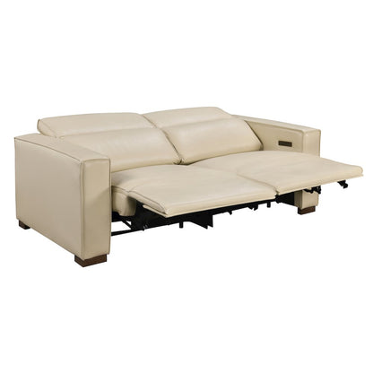 Riseholme Reclining Sofa with Barista Brown Legs and Beige Full-Leather