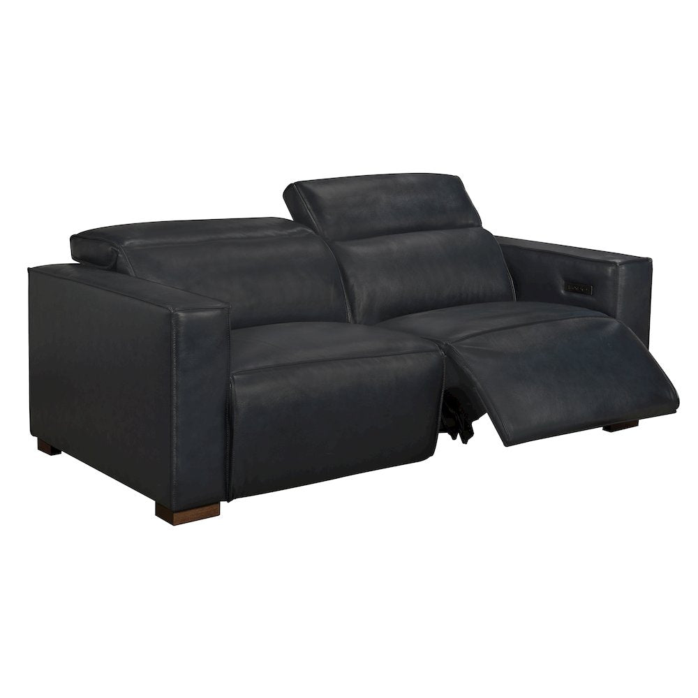 Riseholme Reclining Sofa with Barista Brown Legs and Blue Full-Leather
