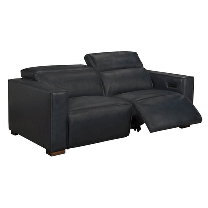 Riseholme Reclining Sofa with Barista Brown Legs and Blue Full-Leather