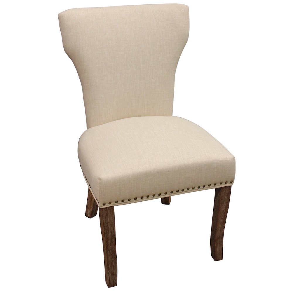 9-Piece Dining Set 8 Jill Dining Chairs in Ivory Fabric Dark Brown Legs