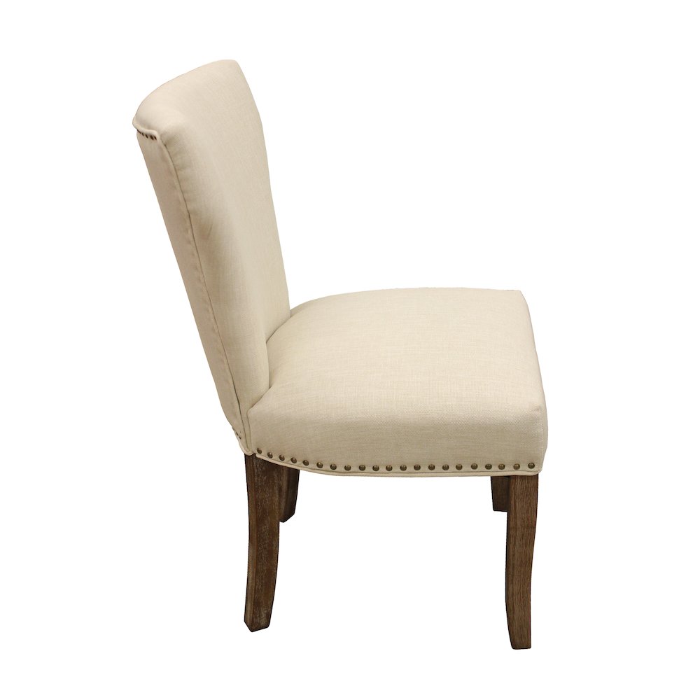 9-Piece Dining Set 8 Jill Dining Chairs in Ivory Fabric Dark Brown Legs