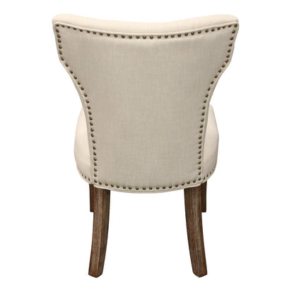 9-Piece Dining Set 8 Jill Dining Chairs in Ivory Fabric Dark Brown Legs